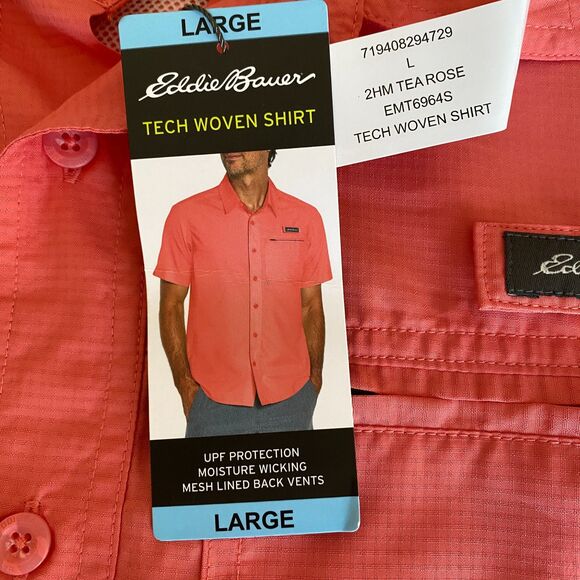NWT Eddie Bauer Tech Woven Shirt UPF Protection Moisture Wicking Tea Rose Top L - Picture 5 of 12